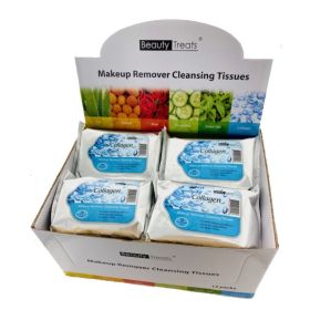 BEAUTY TREATS Makeup Remover Cleansing Tissues - Collagen Display Set, 12 Pieces